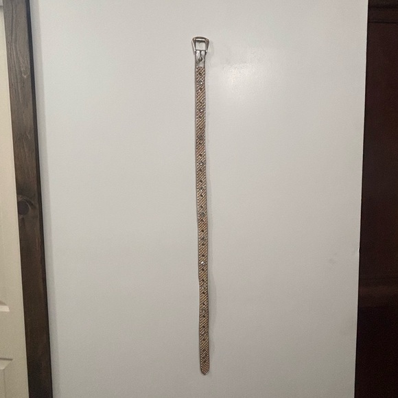 genuine leather belt silver strap with sparkling rhinestones and gold bulb studs - Picture 8 of 12